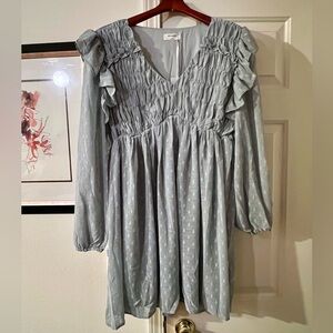 Blue Ruched V-Neck Dress